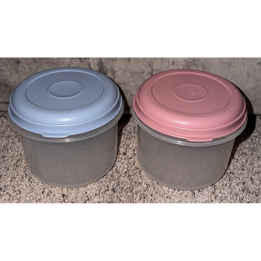 Vintage Rubbermaid Servin' Saver #8 Round 6 Cups Container Country Blue/Pink Lid